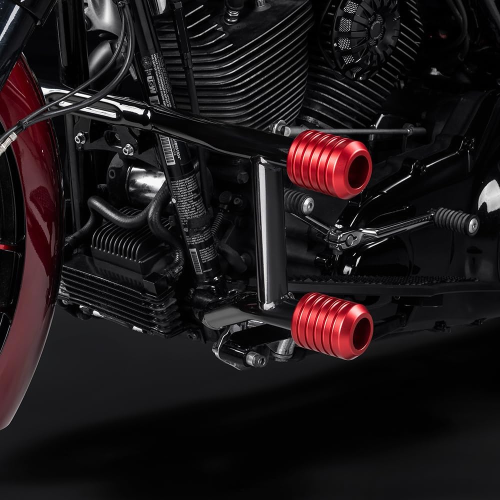 Advanblack Highway Footpeg Crash Bar Protek Performance Two Step Engine Guard Sliders for Harley Touring (Sliders Red CNC)