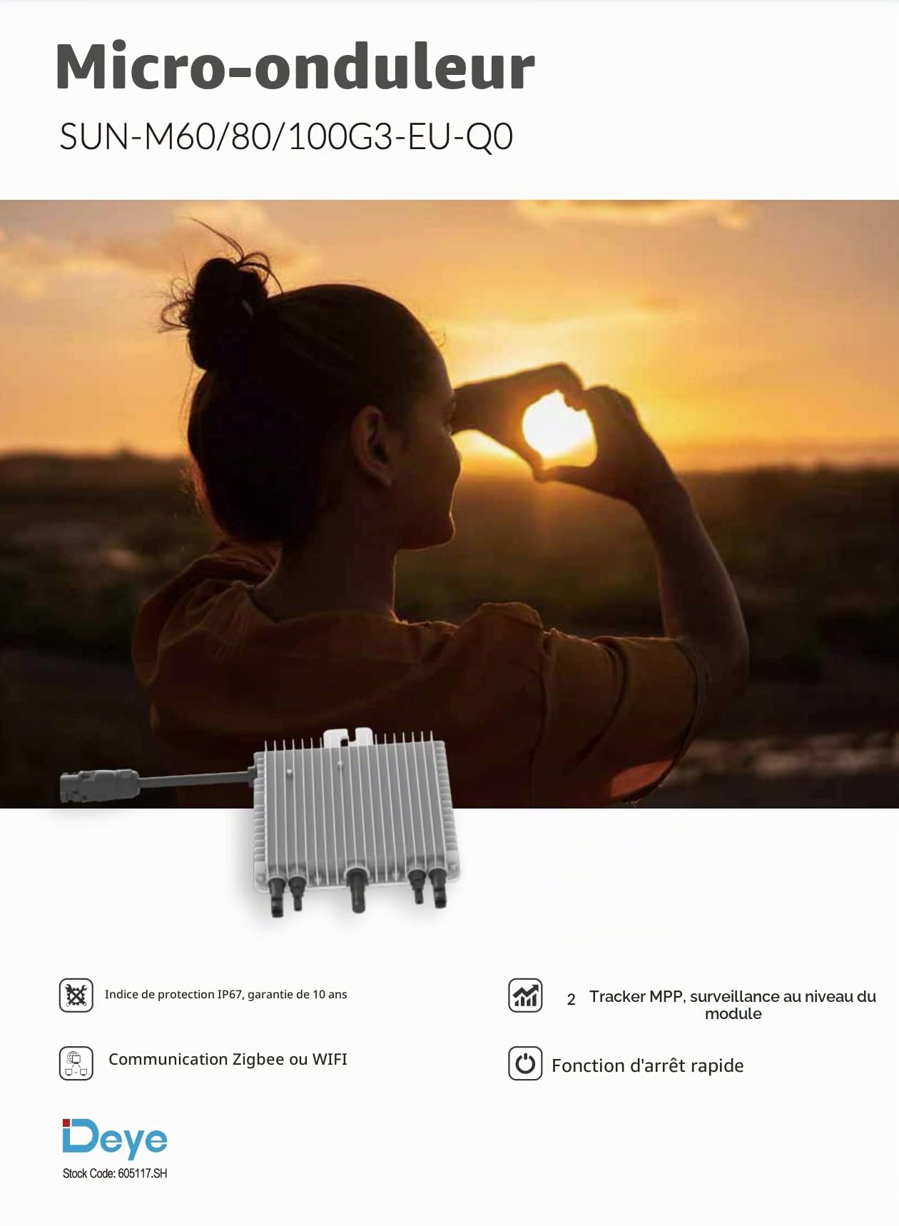 Solarway Deye SUN600G3-EU-230 Lot de microonduleurs 600 W | Micro onduleur | Wi-FI & Application | Plug & Play | Conception pour Centrale électrique de Balcon avec 2 modules PV