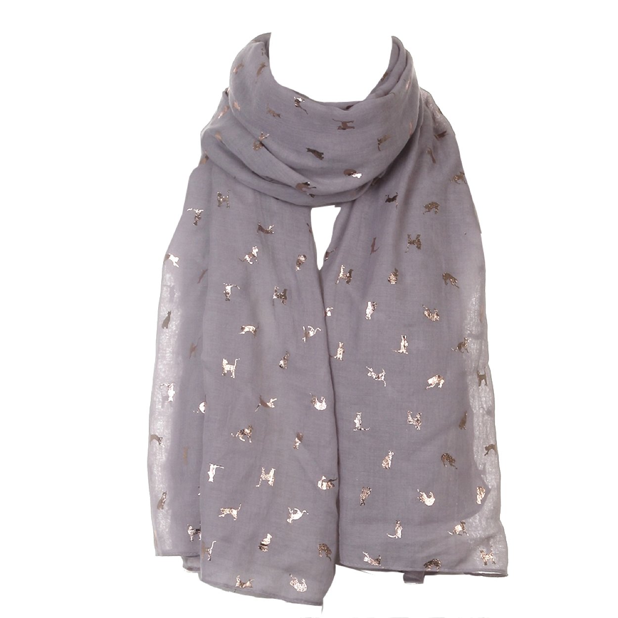World Of Shawls Women's Glitter Cat Silver New Glitter Foil Sparkle Print Scarf Scarves (Glitter Cat Silver)