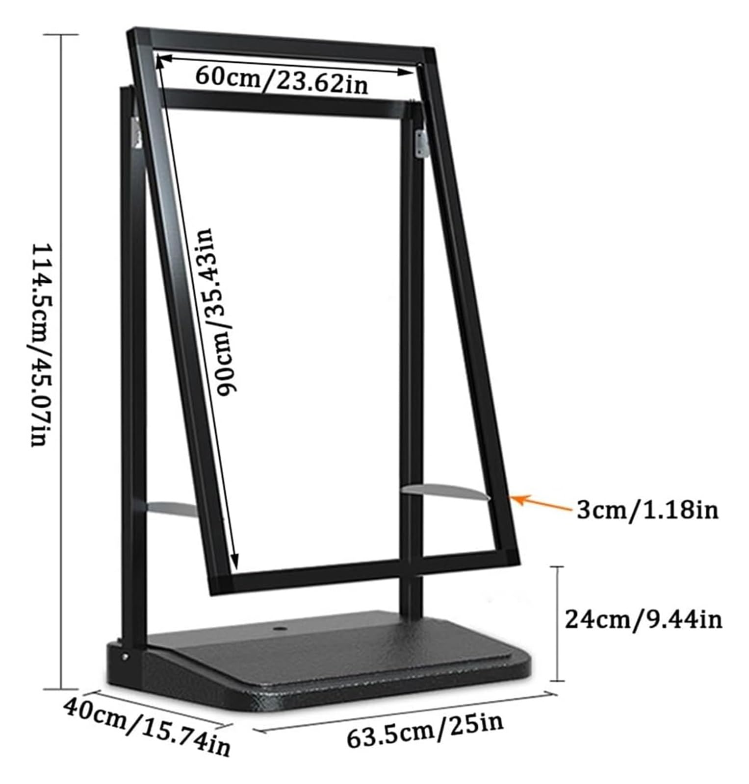 Letrero publicitario Tipo Valla, Soporte Ajustable para acera, Soporte de pie de aleación de Aluminio Resistente al Viento para Carteles, Letrero Resistente pa,Black-63.5x40x114.5cm