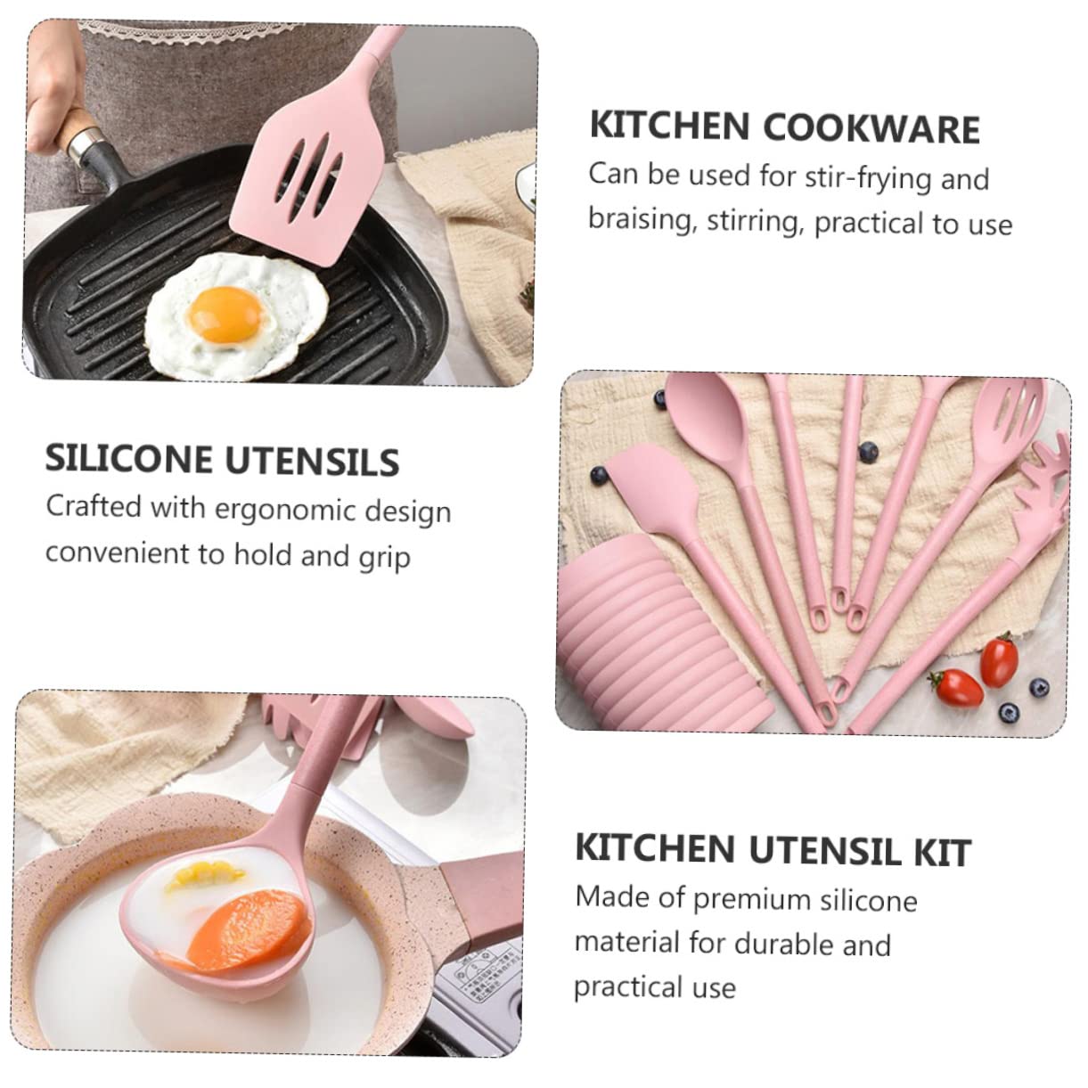 Zerodeko Utensilios de Cocina de Silicona Mango de Madera Espátula de Cocina Resistente Utensilios para Cocinar Sartenes