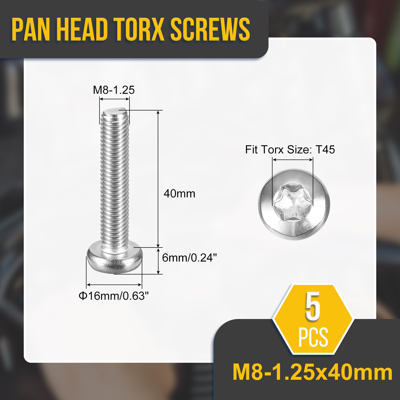 DTGN M8x40mm Pan Head Torx Security Screw, 5Pack, Good for Machinery - Image 2