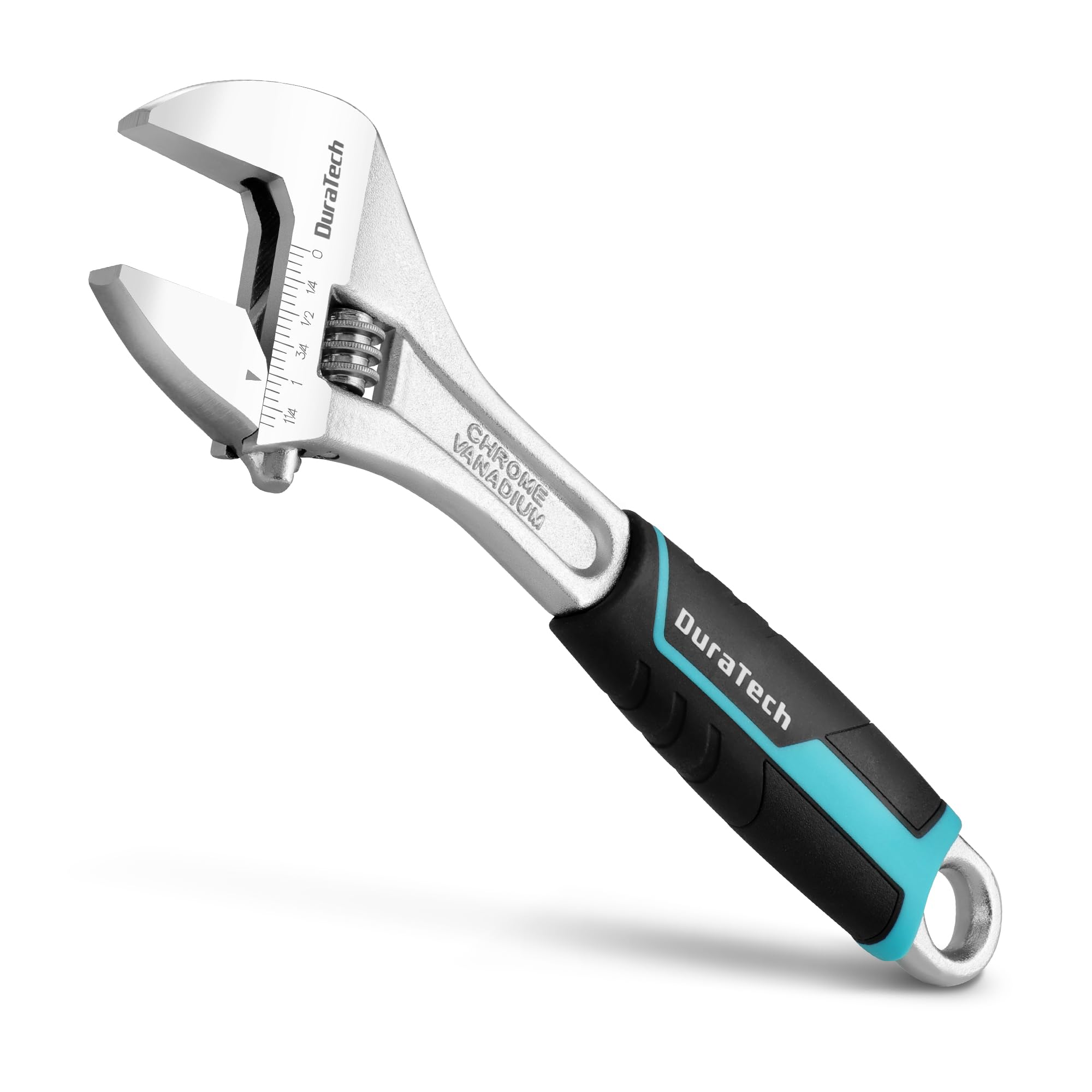 DURATECH 10-Inch Adjustable Cr-V Steel Wrench, Wide Jaw Wrench, Metric & SAE Scales, for Home, Garage, Workshop and DIY