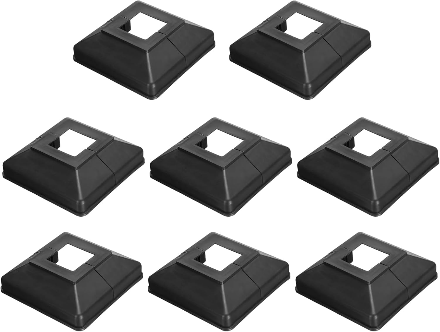 8 Pack Square Deck Post Base Covers, 1.22 x 1.22 Inch Split Plastic Fence Post Skirts, Black Flange Base Trim for Porch Railing, Patio, Fence, Stair Handrail