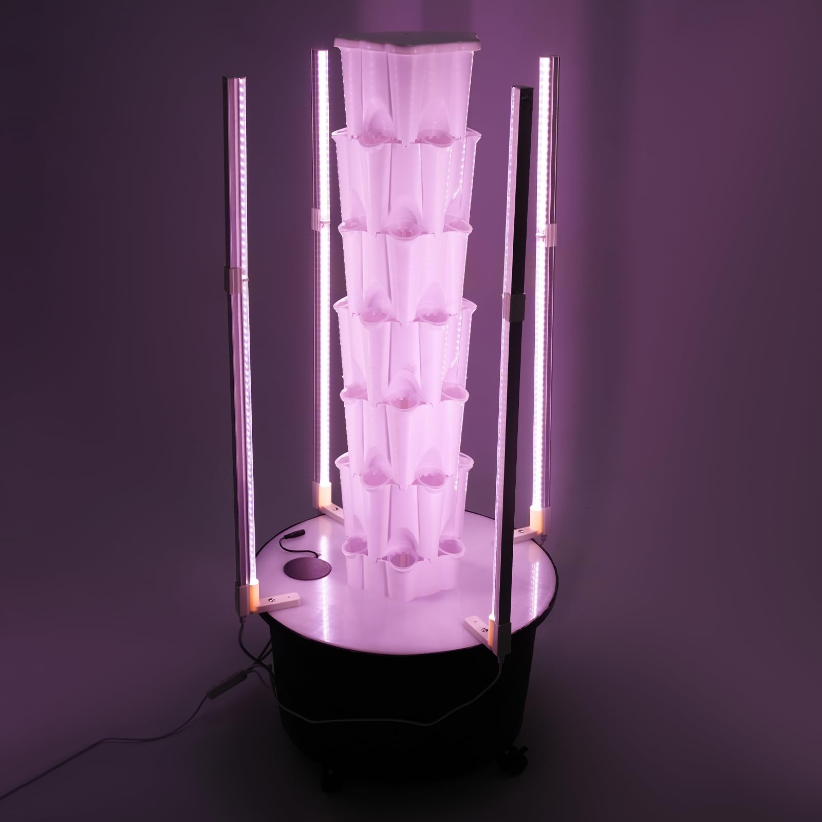 Torre idroponica, 6 piani, 36 fori per piante, sistema di coltivazione idroponico, set completo con luce a LED e pompa di irrigazione, giardino verticale mobile con ruote per erbe, insalata, fragole