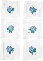 HCRAFT Hydrangea Embroidered White Cocktail Napkins Set of 6 - 6x6" 100% Cotton Cloth Napkins, Ladder Hemstitch for Parties & Gifts
