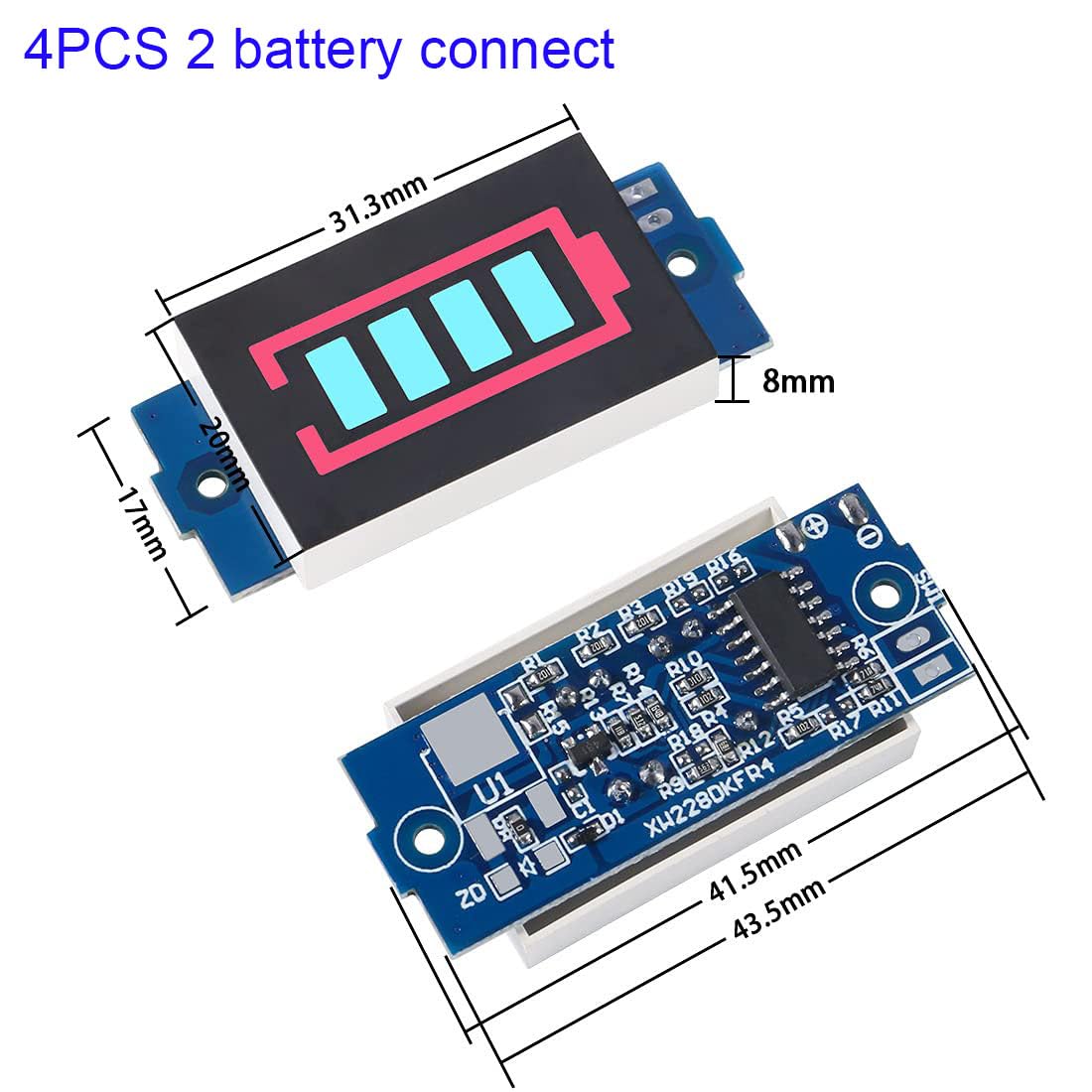 RUNCCI-YUN 2S Modulo Indicatore di Capacità Della Batteria Al Litio 8.4V Blu Tester Display LED per batterie 18650 4PCS