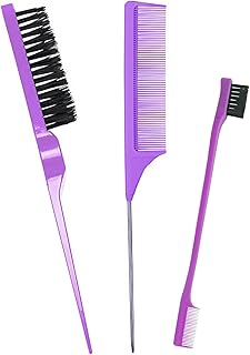 3 Pieces Styling Hair Brush Set, Slick Bristle Hair Brush, Rat Tail Comb Edge Brush for Edge & Back Brushing, Combing Slicking Hair for Women Girls