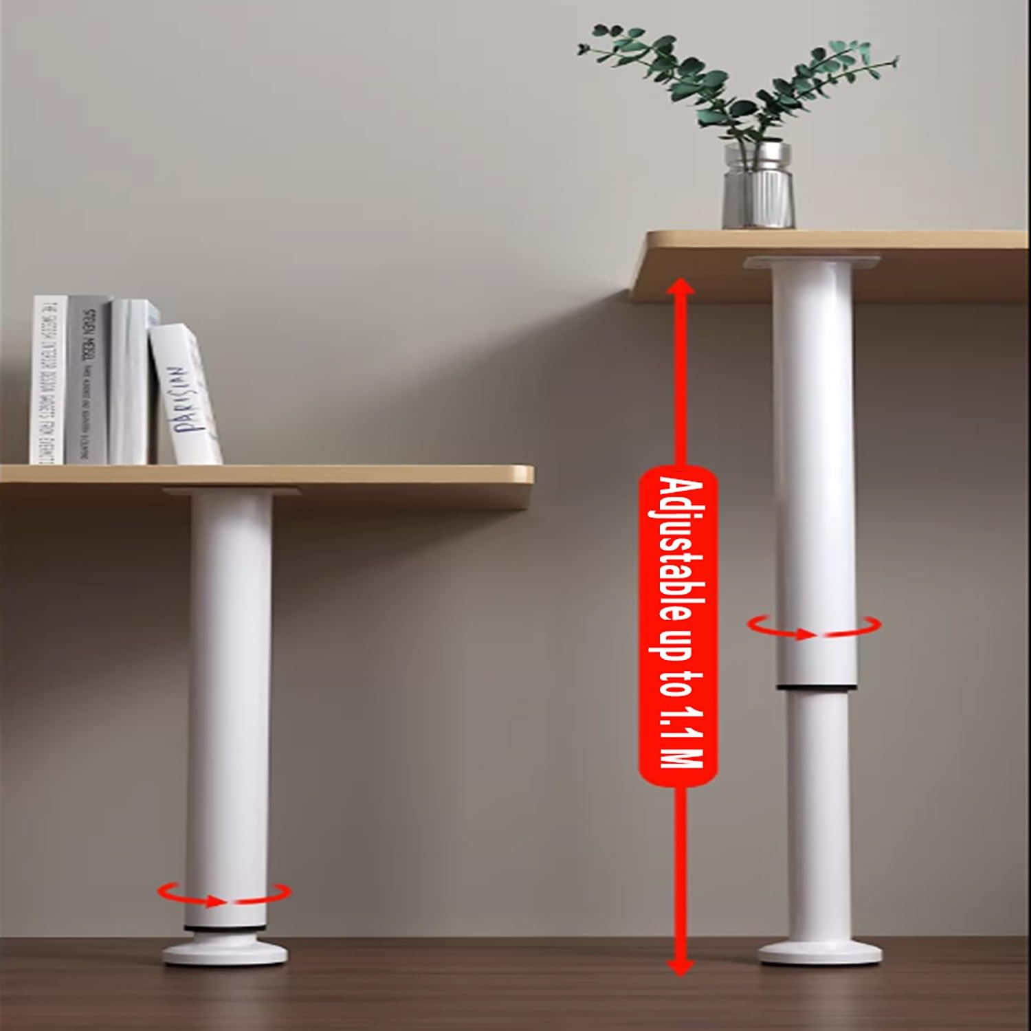 2 Pezzi Piedini per Mobili Regolabili, Gambe per Mobili 12-18cm 25-42cm, Piedini di Supporto in Metallo Bianco per Letto Rete a Doghe Divano(72-110cm/28-43in)