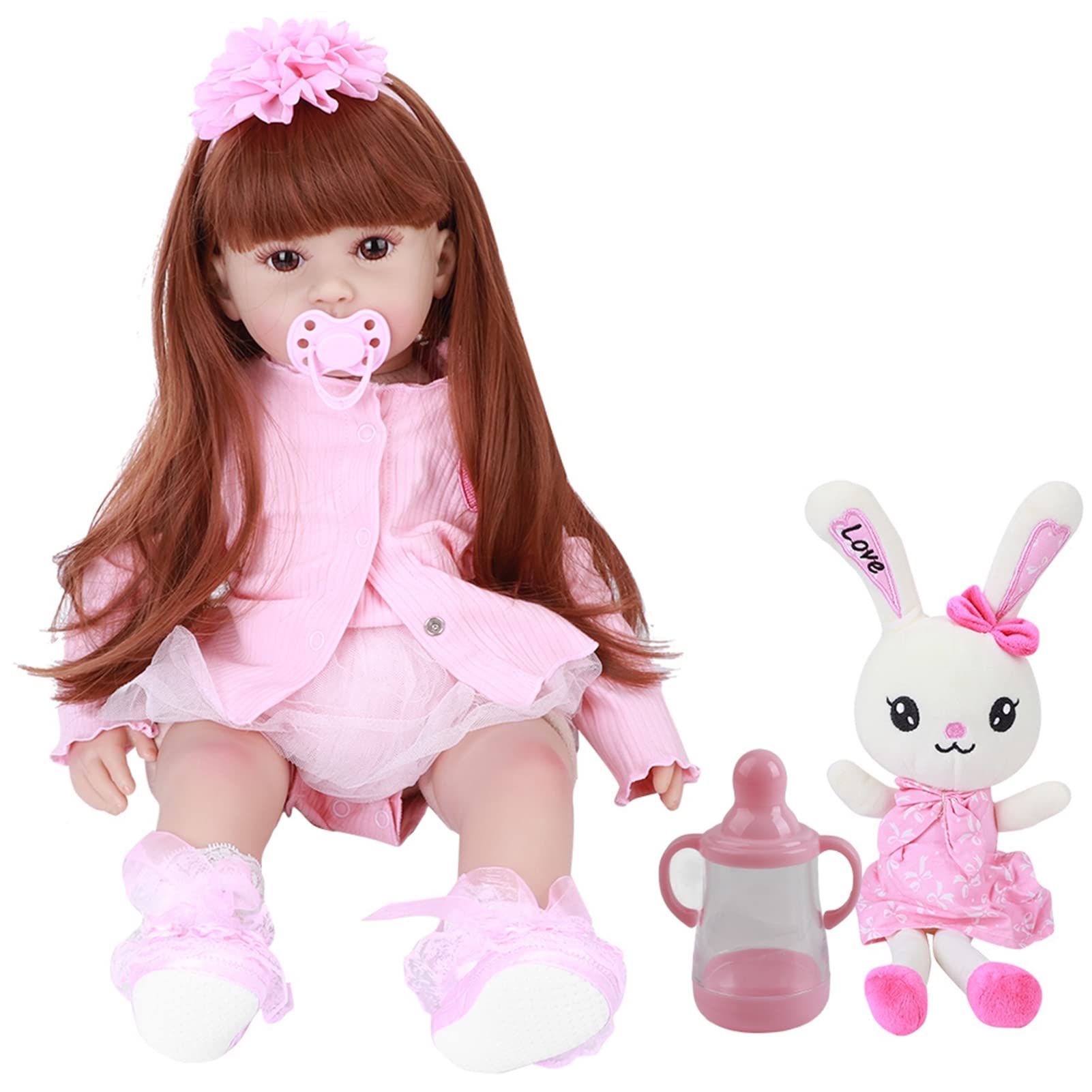 Bellissima Bambola per Giochi Creativi in ​​morbido Silicone da 60 Cm con Vestiti (occhi marroni)