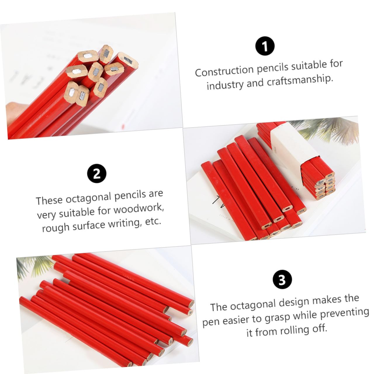 Gadpiparty 72 Pièces Crayons Plats pour Travail du Bois Crayons de Construction Octogonaux Charpentier de Chantier