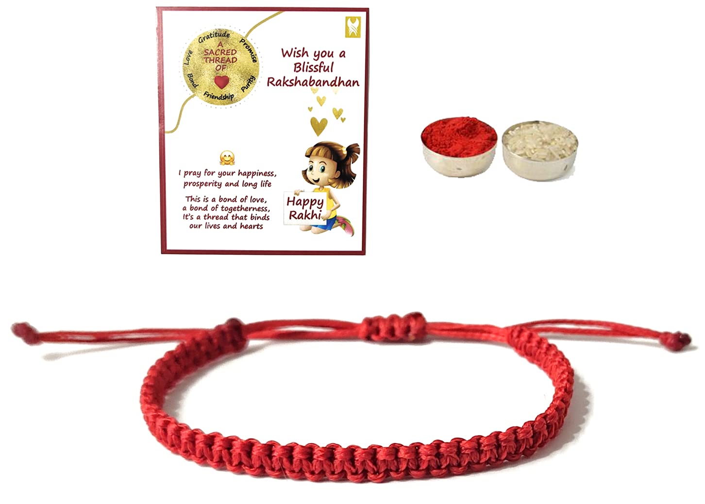 Saffron Shades Decent Rakhi Bracelet Red for Protection & Positivity | Macrame Bracelet | Unisex | Roli, Chawal, Greeting Card & Message Card. (B09BFW6TWN) Amazon Price History, Amazon Price Tracker
