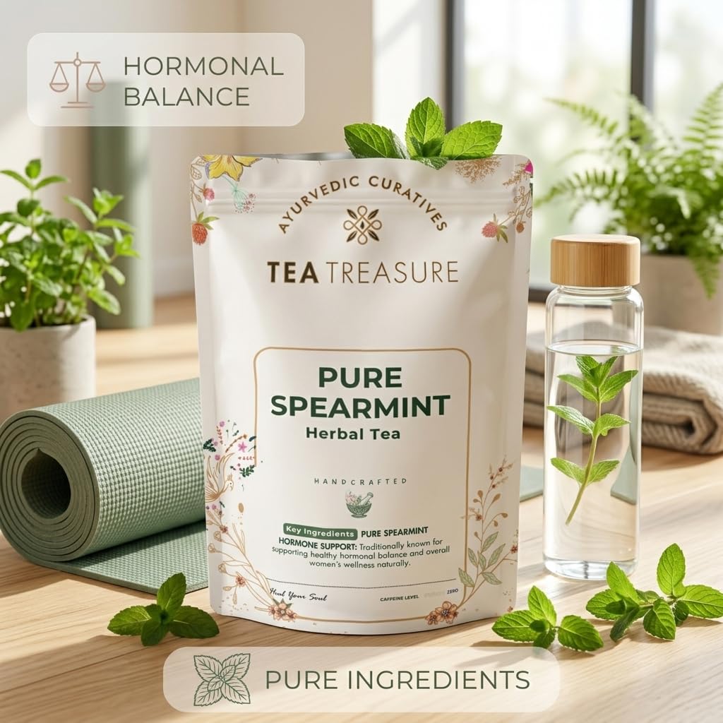 Tea Treasure Feuille de menthe verte 100 g – Aide le SOPK, le soulagement de la PCOD, l'équilibre hormonal, la perte de poids, les soins digestifs et réduit les poils du visage | Infusion entière sans