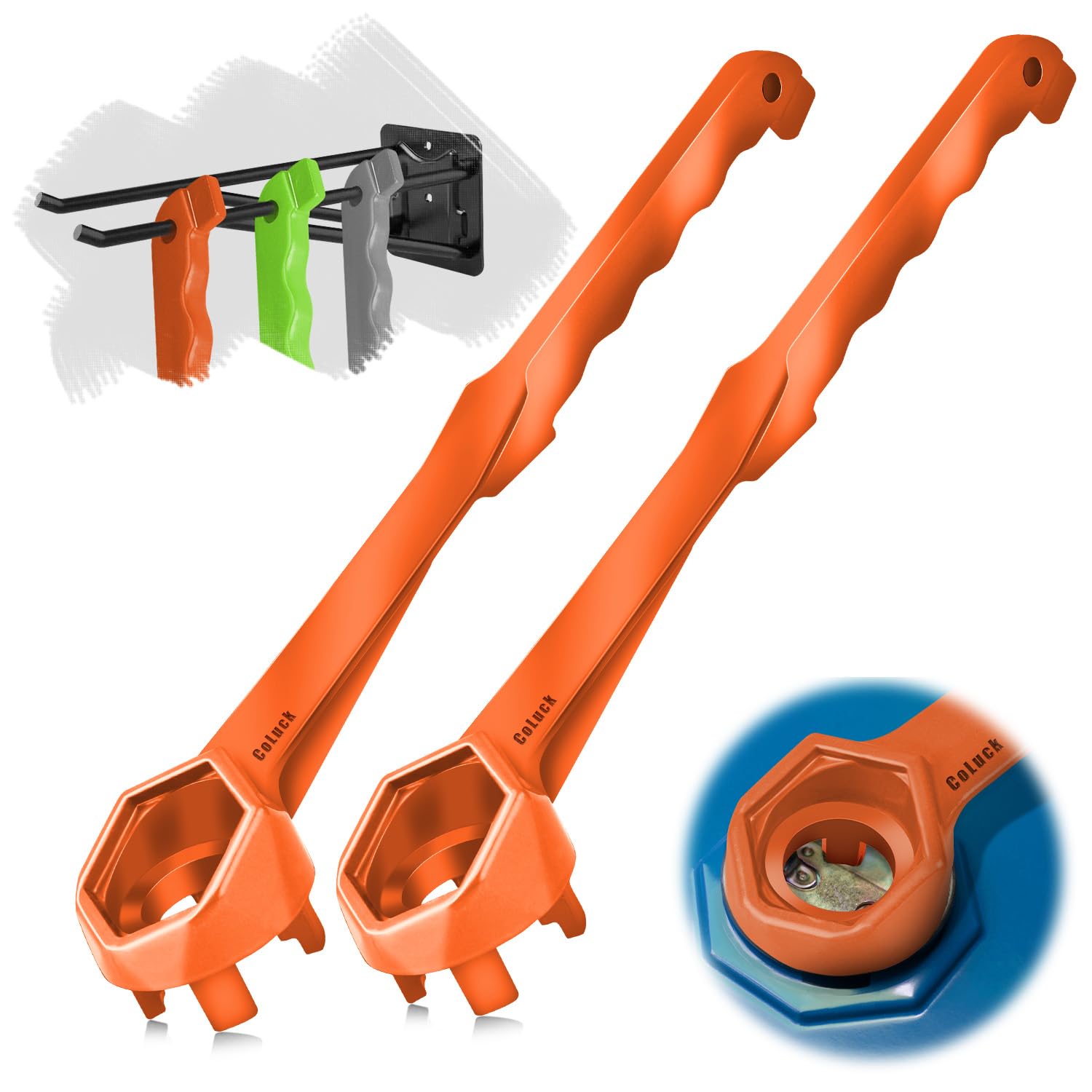 Drum Wrench 2Packs, Aluminum Gallon Bung Wrench Barrel Dung Wrench Drum Opener Tool for Opening 10 15 20 30 50 55 Gallon Drum, Fits 2 inch and 3/4 inch Drum Plug Orange
