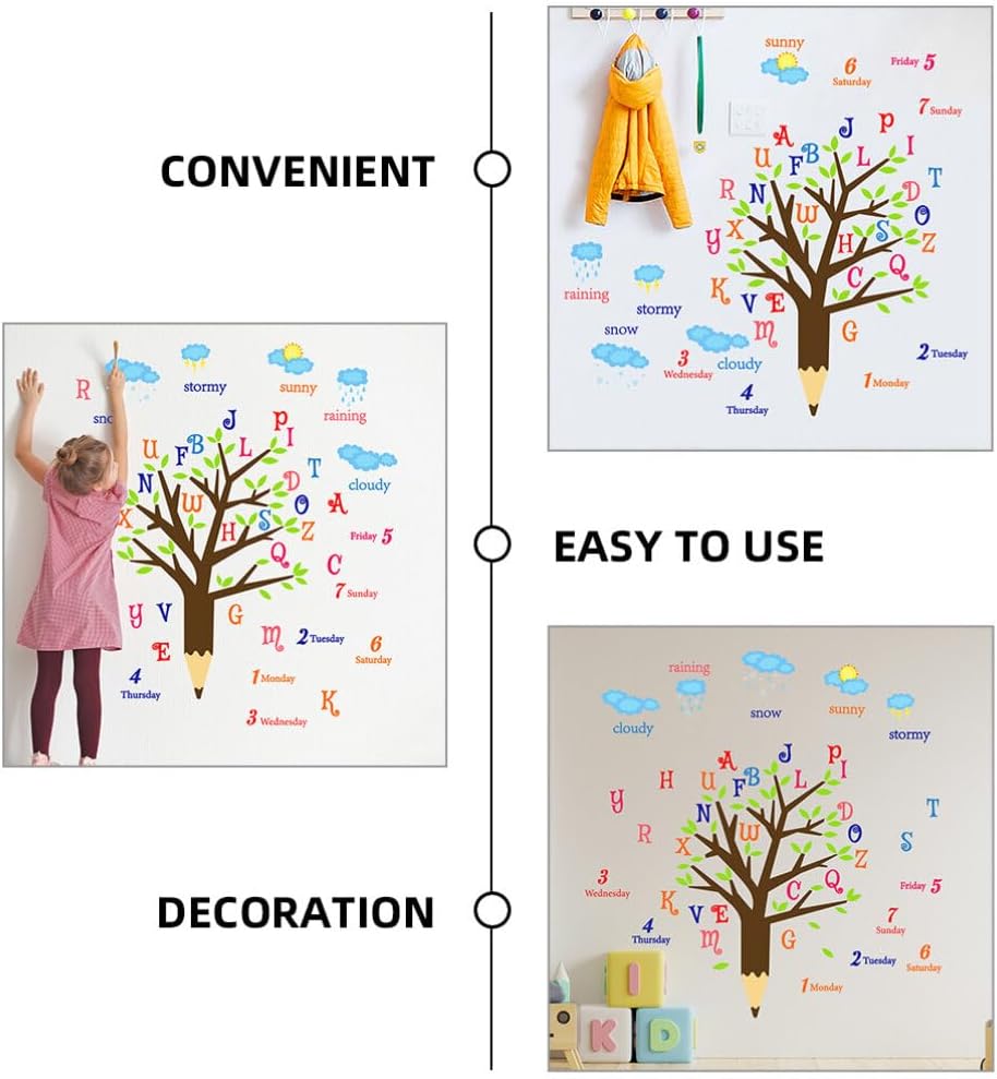 Zerodeko 1set Alphabet Letter Wall Stickers Removable Tree Decals for Nursery and Bedroom Decor Material Fun Cartoon Design for Boys and Girls Spaces
