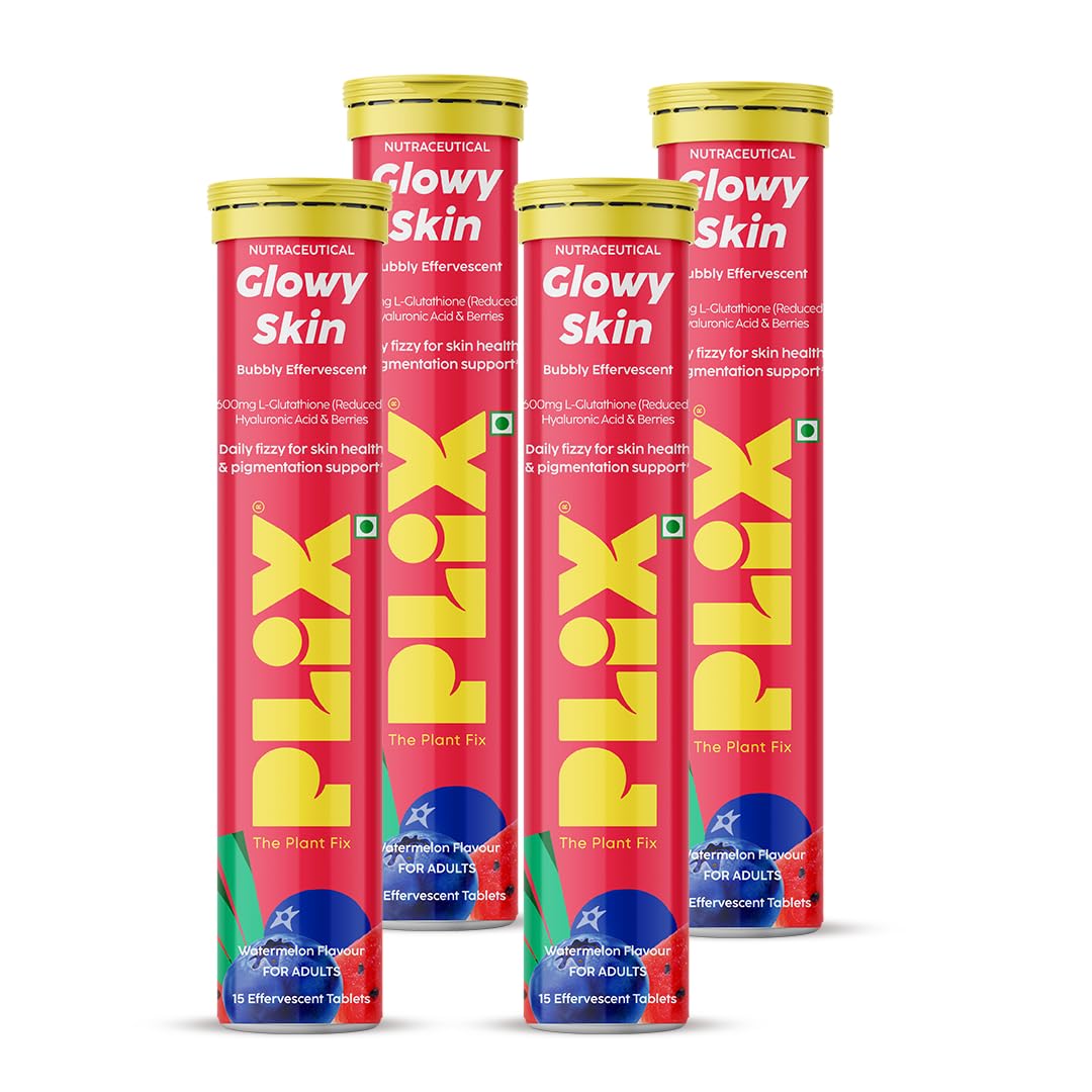 PLIX THE PLANT FIX Glowy Skin Bubbly Effervescent for Clear-Looking, Hydrated & Youthful Skin | 600mg Glutathione, Vitamin E & Hyaluronic Acid | No Maltodextrin | Watermelon Flavour | Pack of 4-picture-18