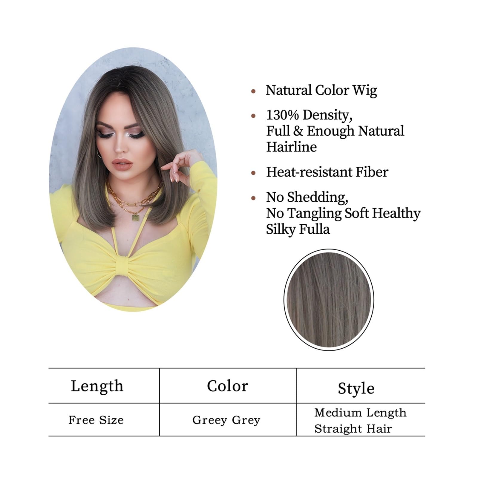 Parrucca Donna Parrucca in fibra sintetica resistente Cosplay Party Uso quotidiano Verde Grigio Parrucca da donna Lunghezza delle spalle Riga media Calore corto Parrucca Naturale