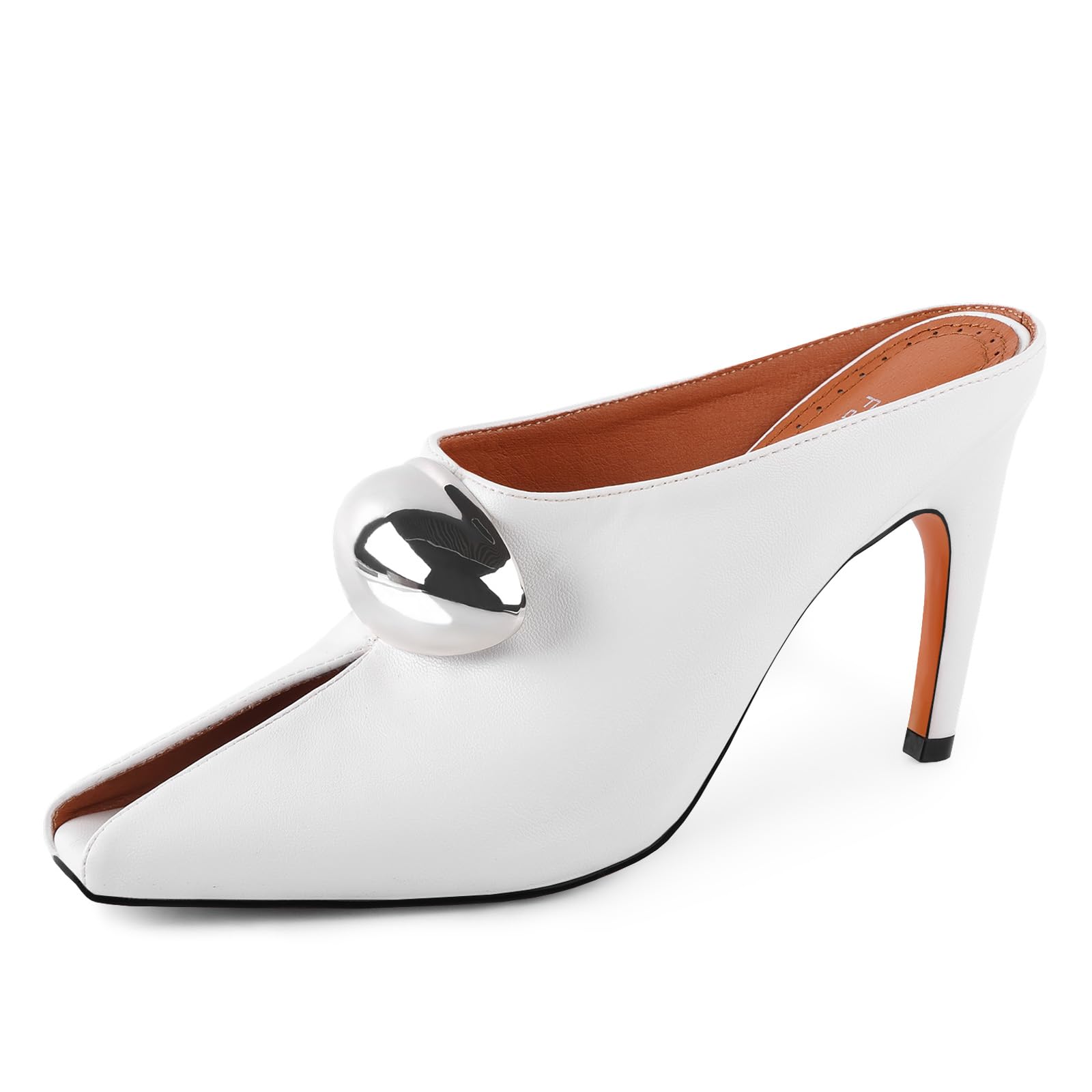 FancyQueen Peep Toe Mules for Women Stiletto Heels Mule Sandals Shoes Slip On Pointed Toe Open Toe Mules Comfortable for Office Parties Wedding