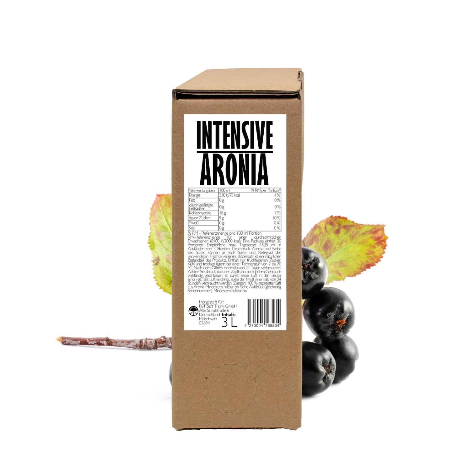 PRESSTER - Aroniasaft Karton 3 Liter - Aronia Direktsaft - Saft aus Aroniabeere 100 Prozent - Natürlich frisch im Geschmack - Gepresste Fruchtsäfte - Fruchtsaft Ohne Zuckerzusatz - Säfte