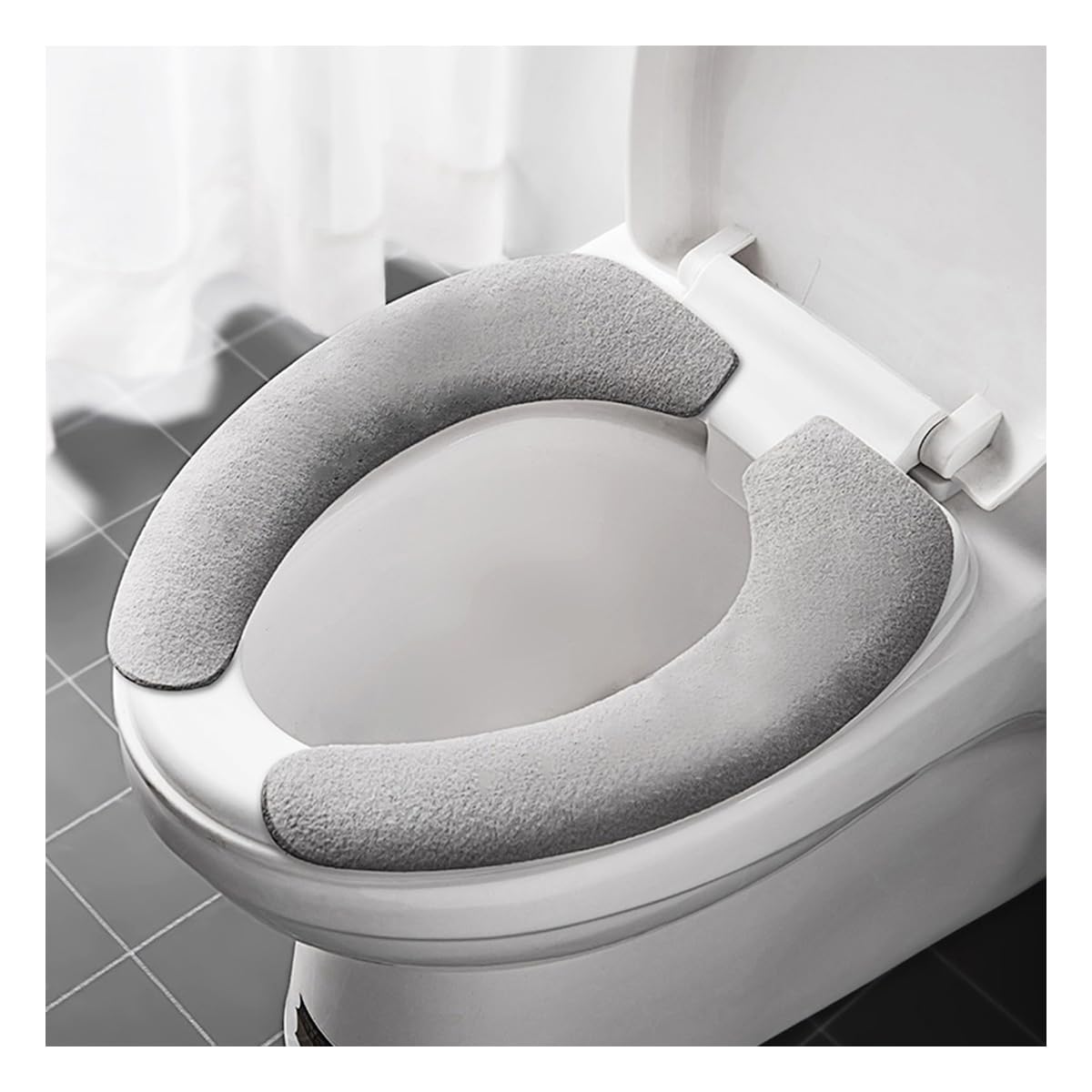Cozylkx Self Adhesive Toilet Seat Cover Universal Sticky Bathroom Toilet Seat Pad Warmer Seat Lid Cover Cushion, Washable & Reusable (Grey,14x41cm)