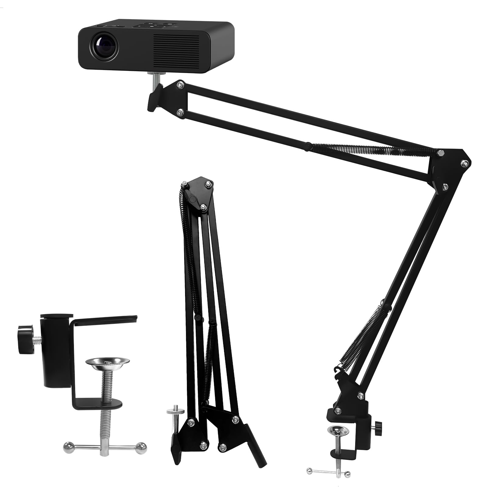 Faltbare Beamer Halterung für Bett, Desktop Projektorständer 360° Drehbare Projector Stand mit 1/4 Gewinde und C-Clip Verstellbarer Beamer Ständer für Heimkino Büro Spielzimmer, 1 Stück, Schwarz