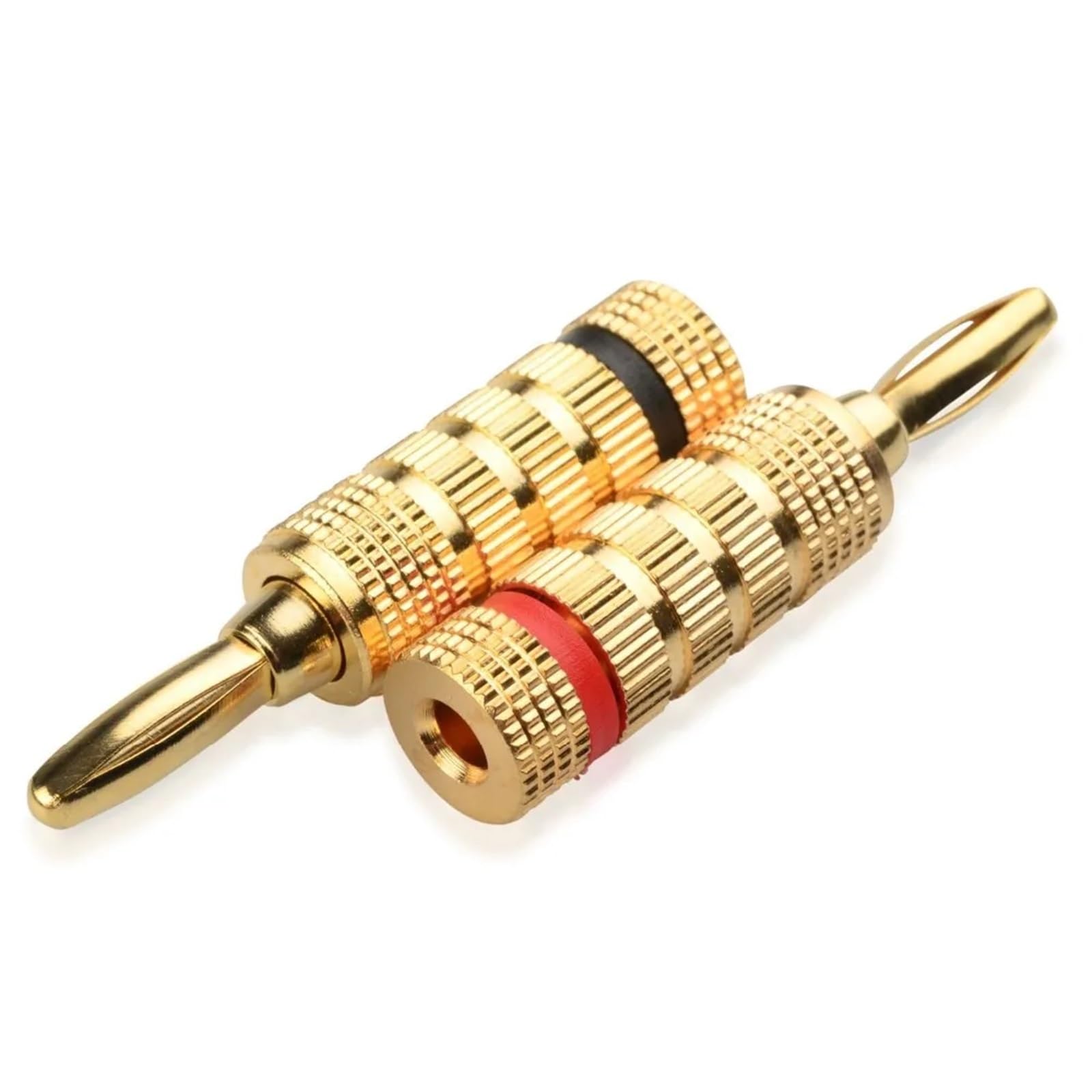 Lot de 2 câbles de Haut-Parleur musicaux entièrement en cuivre plaqué Or avec connecteur Banane de 4 mm(Red)