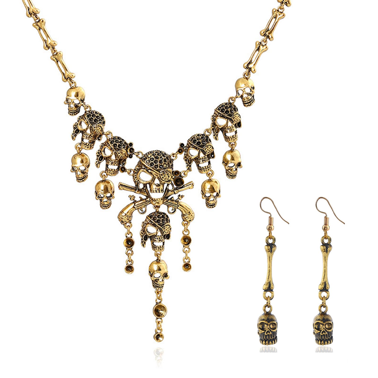 Halloween Pirate Necklace Earrings for Women Pirate Costume Accessories Pirate Skull Tassel Necklace Halloween Pirate Jewelry