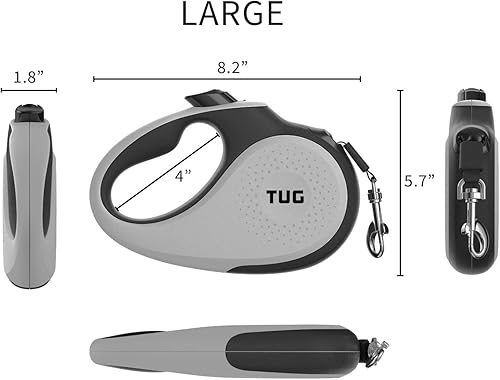 Miniatura 3 de TUG Correa retráctil para perro de 360 sin enredos con dispensador de bolsas de basura (grande, gris)