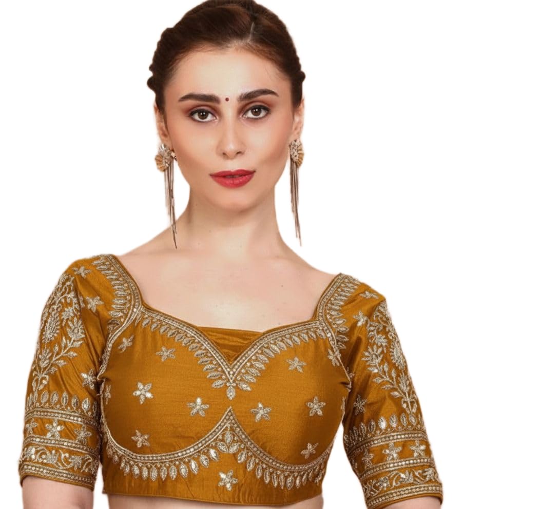 Women Half Sleeve Cotton Blend Yellow Free Sized Stitched Blouse (READUBLOUSE Work Mustard_E)-image-11