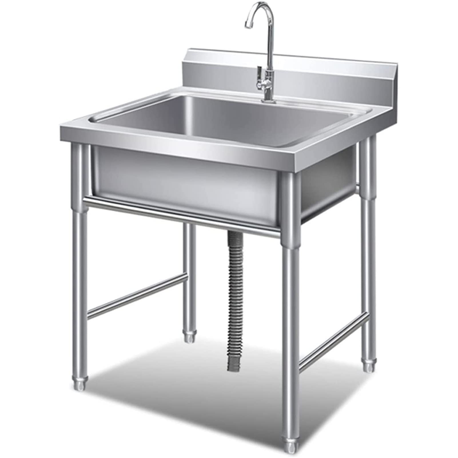 CZYWKDDPP Standing 304 Stainless-Steel Single Bowl, Commercial Restaurant Set w/Faucet Prep Utility Washing Hand Basin (19.7in/23.6in