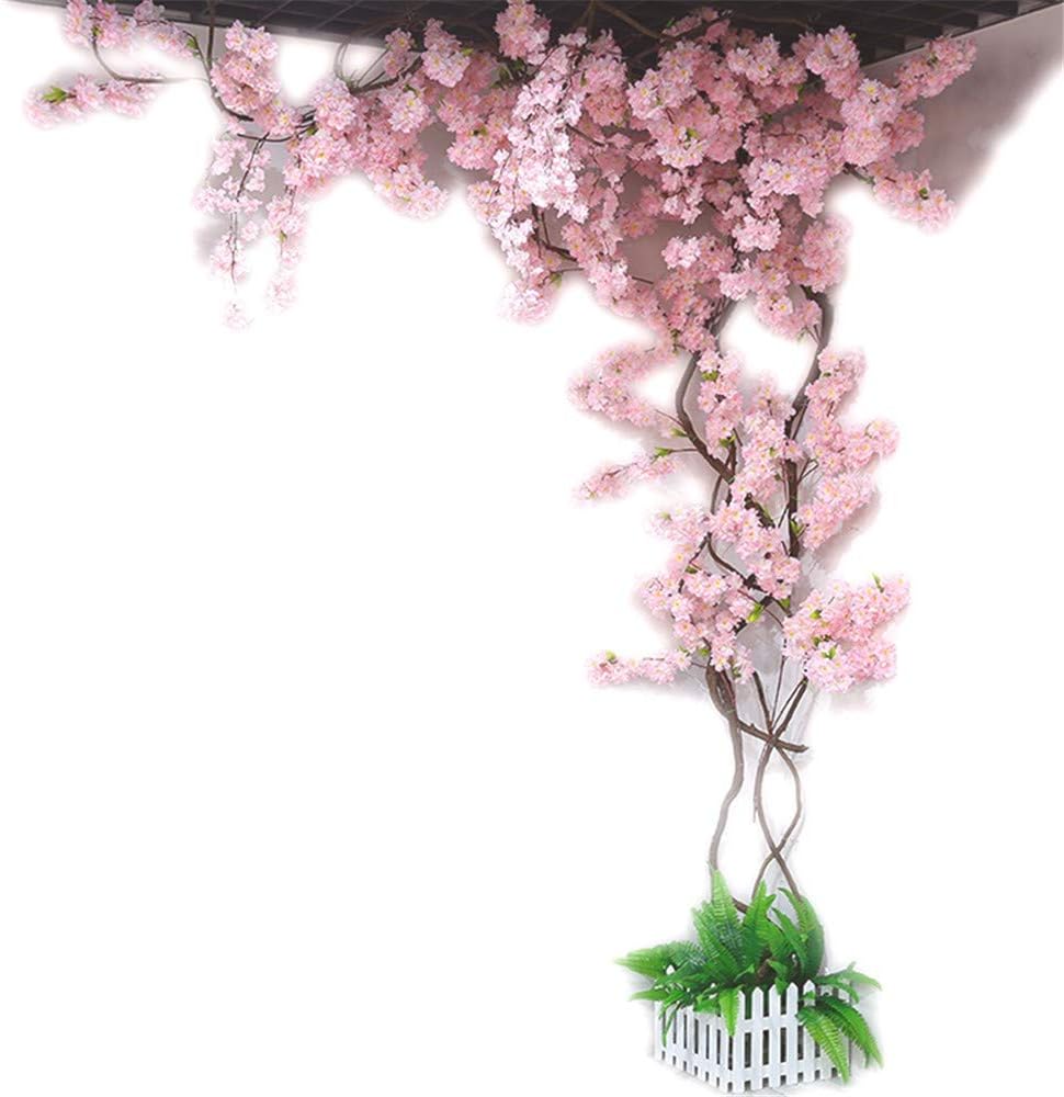 Licxcx Artificial flower Cherry blossom tree vine wall decoration living room fake flower rattan ceiling plastic branch artificial flower, pink cherry blossom set