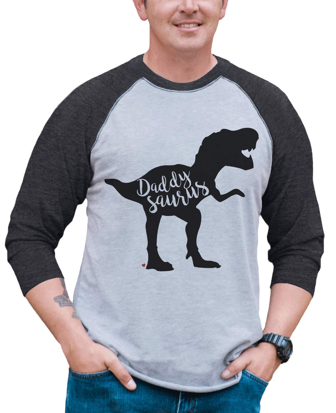 7 ate 9 ApparelThreeBirthday Dinosaur Grey Baseball Tee
