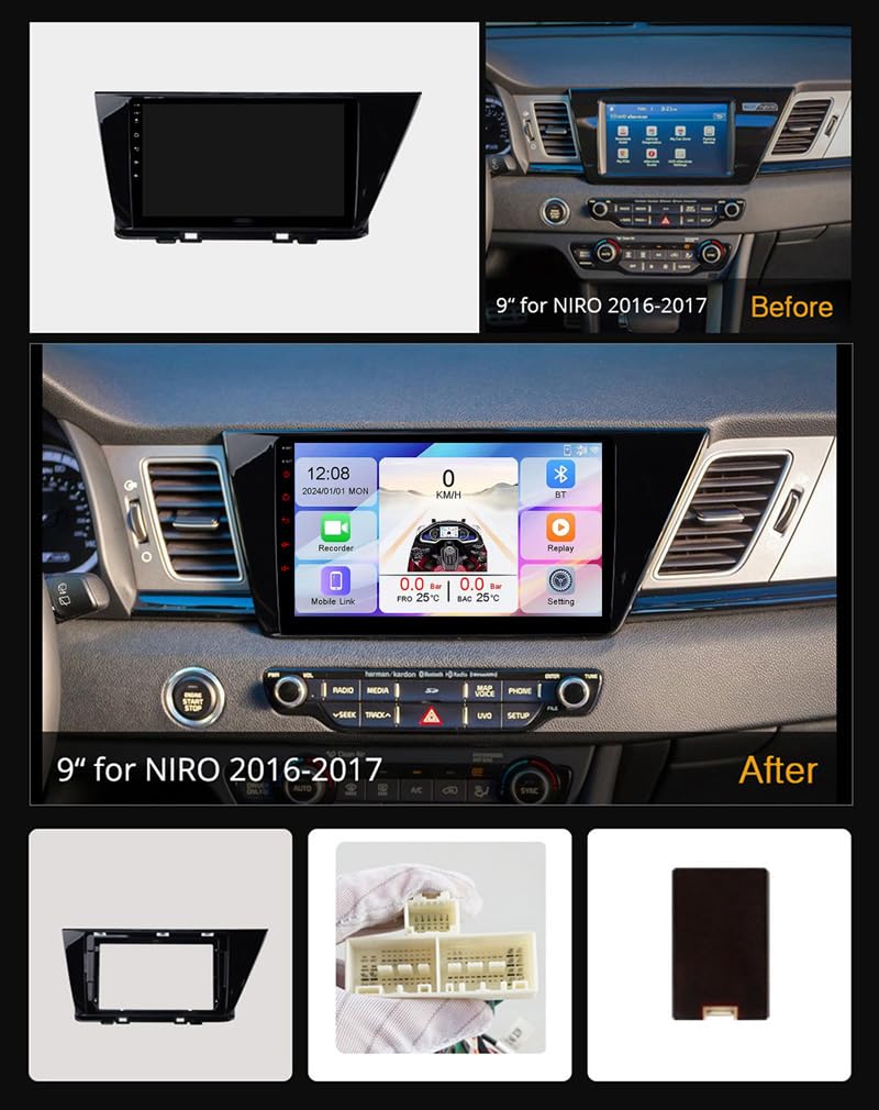 Android 15 2 DIN, radioodtwarzacz samochodowy z 9-calowym ekranem dotykowym do Kia NIRO 2017-2018, odtwarzacz MP5 z Bluetooth CarPlay i Android Auto/radio FM AM RDS/sterowanie z kierownicy