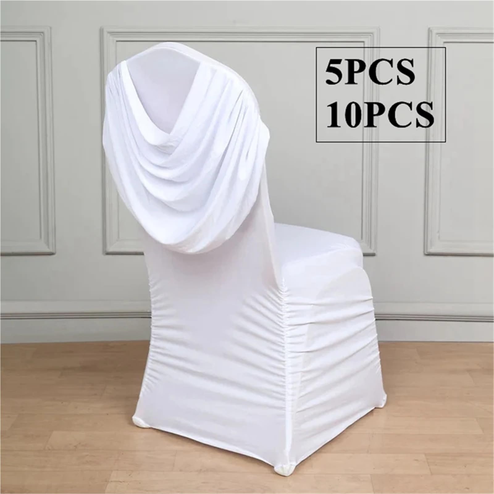Spandex Stuhl Abdeckung Weiße Farbe Rüschen Stretch Spandex Stuhlbezug Bankett Hochzeit Stuhlhussen for Party Event Hotel Dekoration(Black,5pcs Chair Cover)