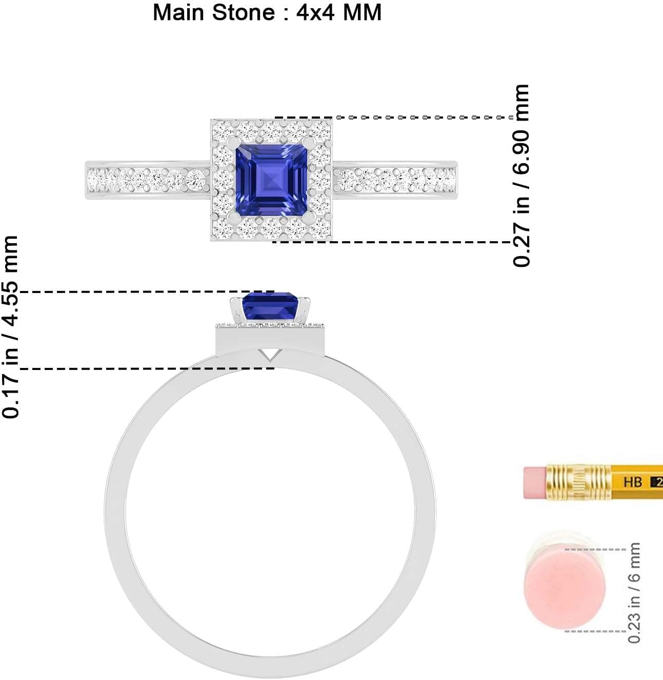 Tanzanite Halo Ring for Women in 14K Gold or 925 Sterling Silver – Natural Princess Cut Tanzanite with Diamond Accents – Square Blue Gemstone December Birthstone Jewelry