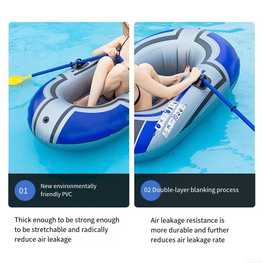 Barco inflable para 1-2 personas con costuras de doble capa, válvulas de aire dobles antifugas para pesca, canoa, deportes acuáticos