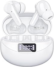 Wireless Earbuds Bluetooth 5.4 HiFi Stereo Headphones, 50H Playback in Ear Buds with LED Digital Display for Office/Running/Workout Oil White