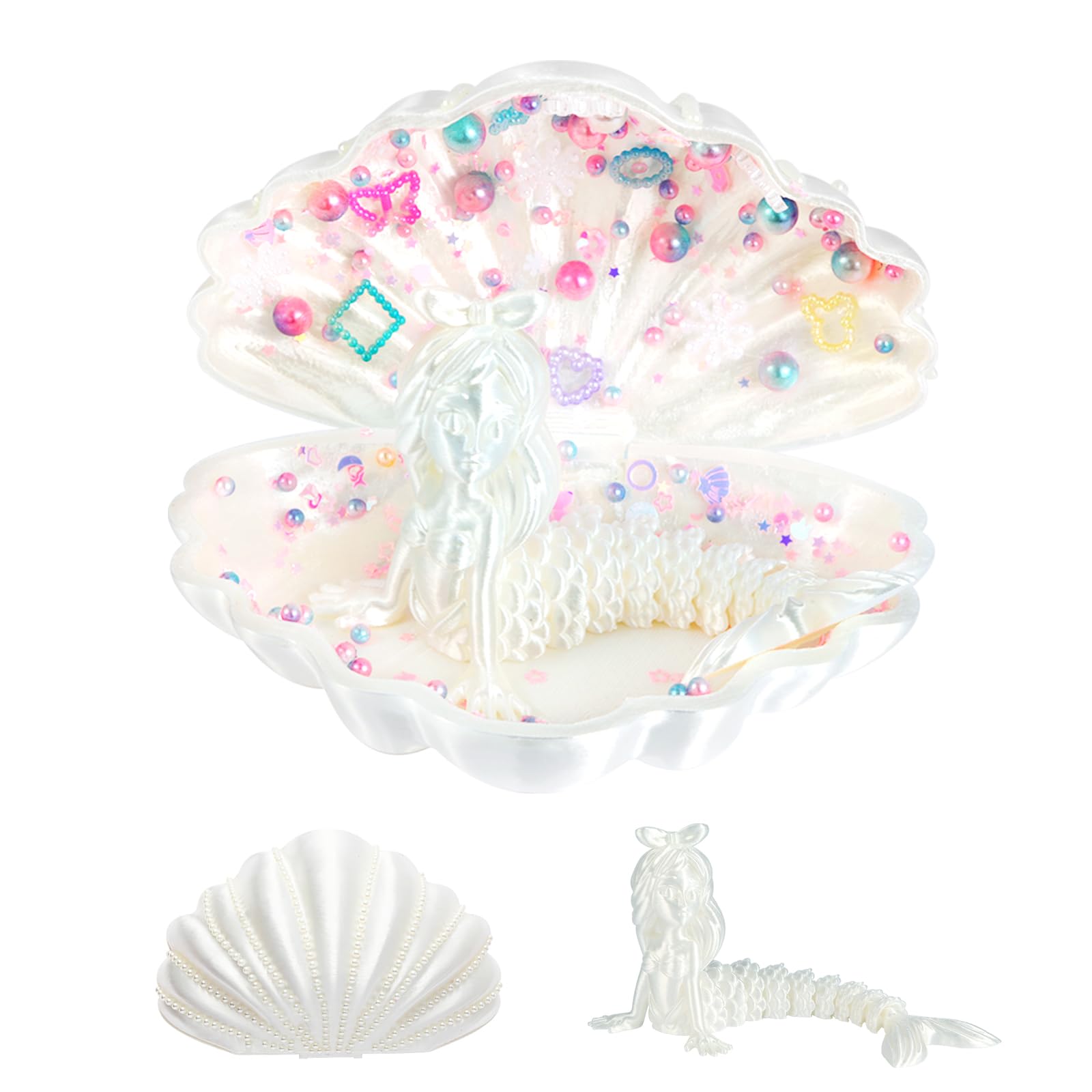YUE MOTION 3D Printed Mermaid in a Shell - DIY Craft Kit for Kids, Creative Handmade Toy, Decorative Ornament, Parent-Child Activity, Creative Gift for Girls & Boys (Pearl White)