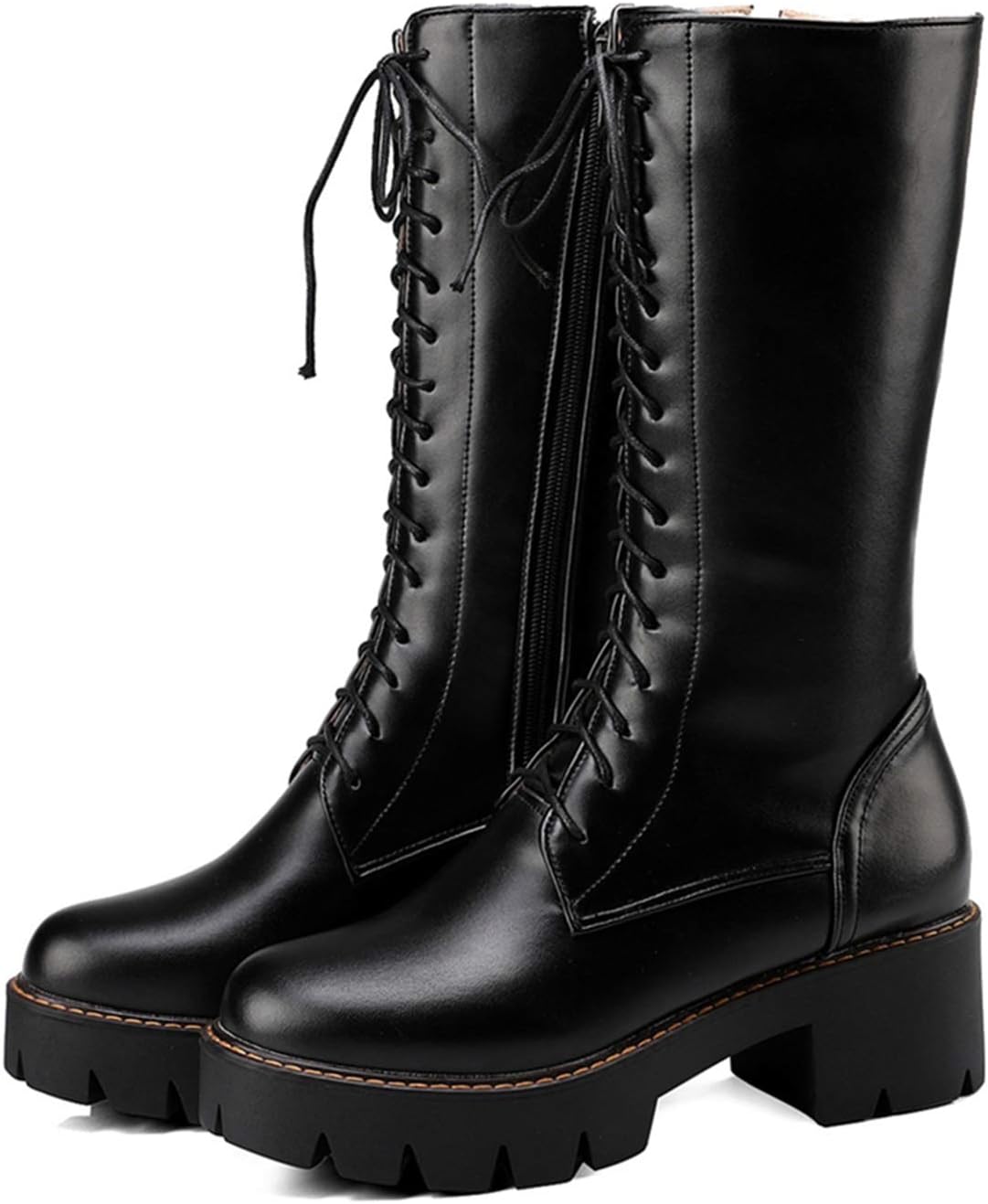 [Rileyana] レディース 編み上げブーツ 厚底ブーツ 可愛い ジッパー コスプレ オシャレ べーシック 美脚 カジュアル ク