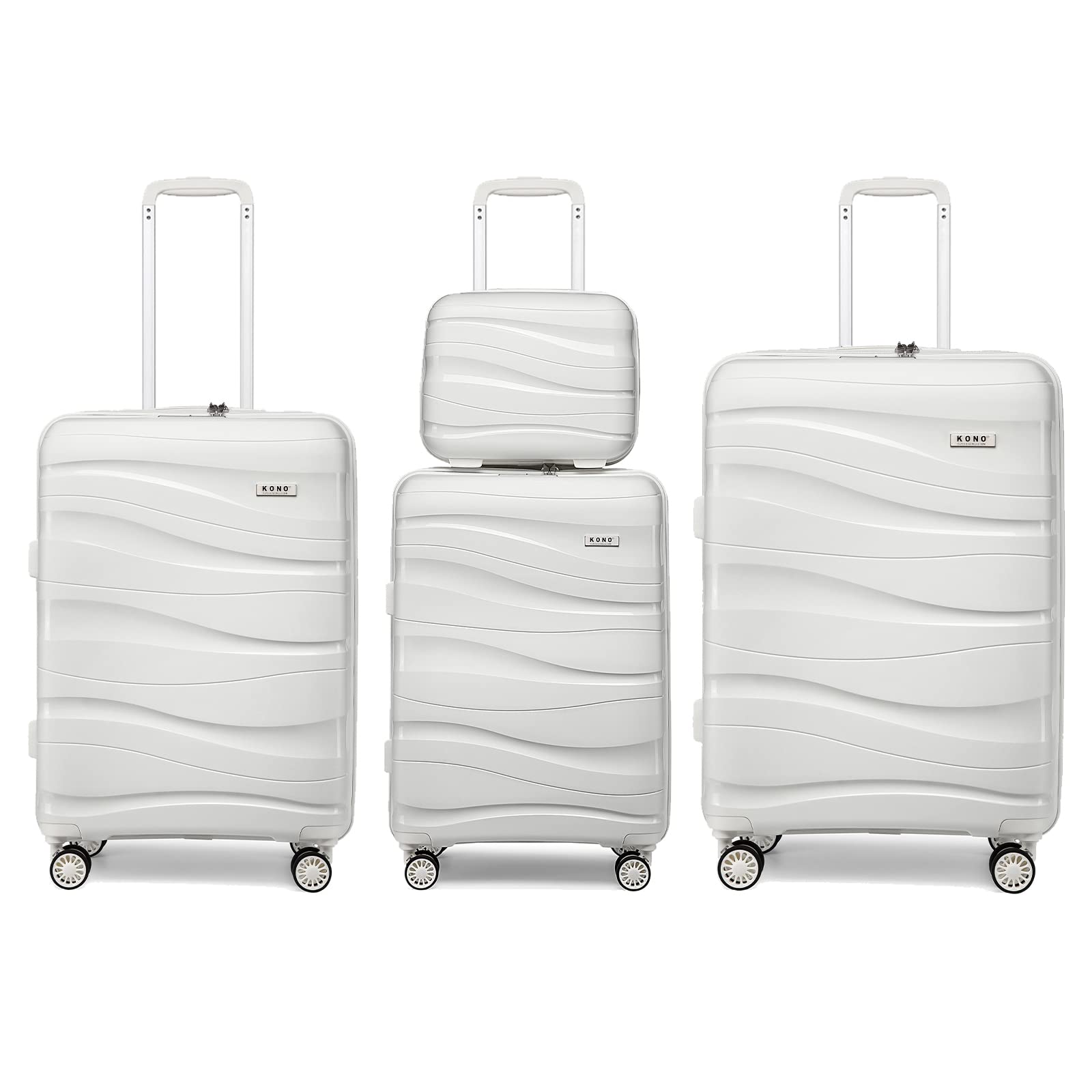 KONO Set di 4 Valigie Rigida 36/55/66/76cm Polipropilene Valigia Trolley con TSA Lucchetto e 4 Ruote (Bianco)