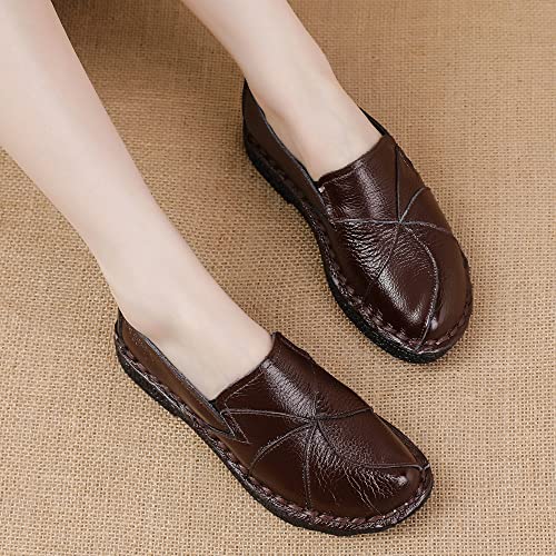 Image of Trsorini Women Leather Loafers Slip-on Casual Flat Shoes