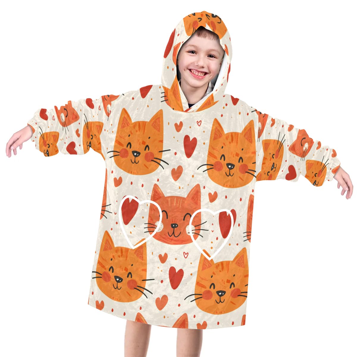 Wearable Blanket Hoodie for Kids, Active Cat Fleece Sweatshirt Blanket Oversized Blanket Sweatshirt with Pocket Flannel Warm Hooded Blanket 6-10 Year Old Girl Boy Gift, One Size