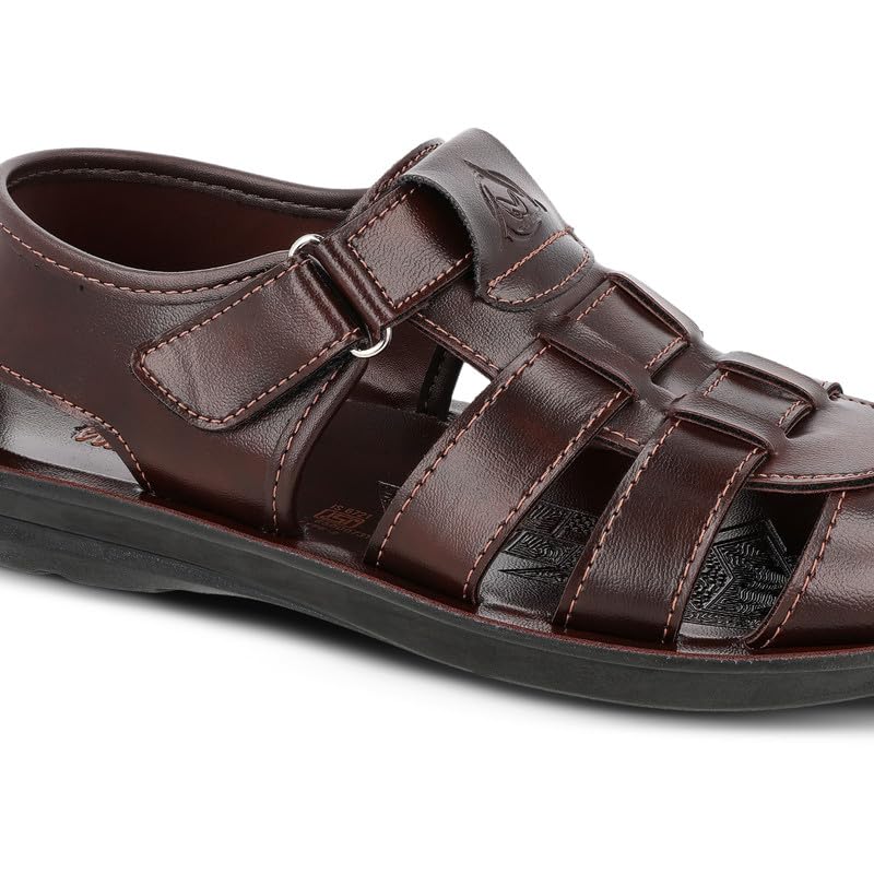 Image of WALKAROO Men's Casual Sandals|Open Toe Casual Sandals, Adjustable Velcro Strap, Cushioned Footbed, Leather Look Synthetic Upper, Breathable Cllosure,Lightweight Grip Sole|WGR58052