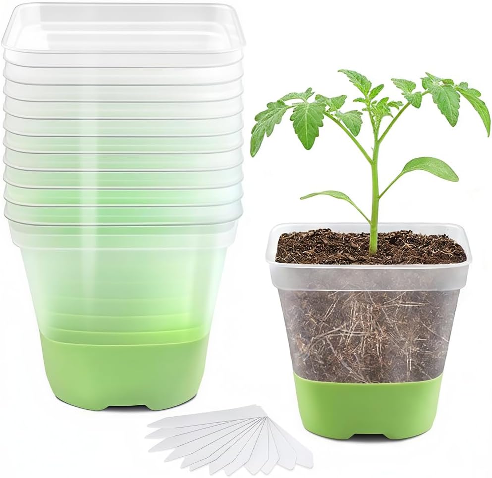 - ORTIZA® 12 Pcs Seedling Starter Pots with Silicone Bottom, Reusable Transparent Germination Pots with 12 Plant Labels, Easy-Release Nursery Cups for Herbs, Flowers & Vegetable Seed