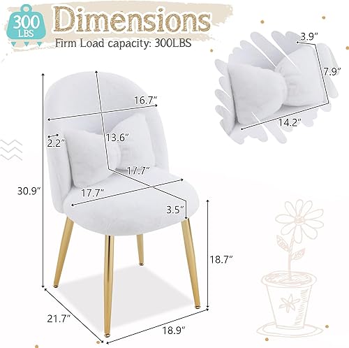 Miniatura 2 de VINGLI Silla de tocador esponjosa para niñas con respaldo y almohada, bonita silla de escritorio pequeña y acogedora sin ruedas, cómoda maquillaje