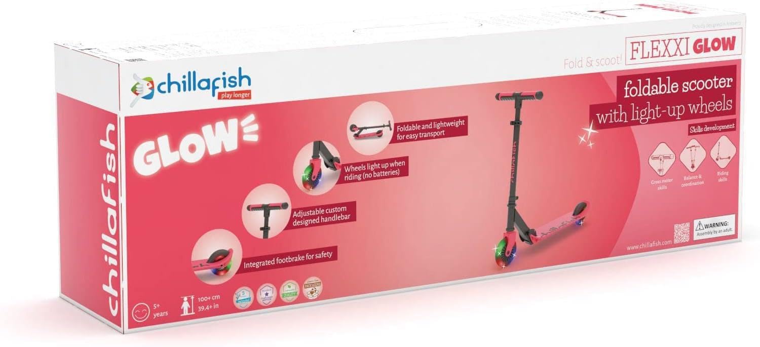Chillafish Flexxi – Trottinette 2 Roues Pliable Et Légère, Guidon Réglable, Frein Pied, Roues Lumineuses Sans Pile, Dès 5 Ans
