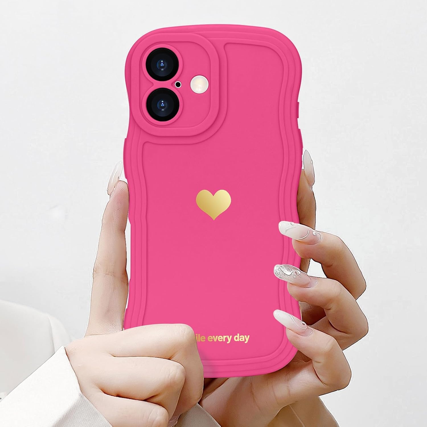 LAPOPNUT for iPhone 16 Plus Case Cute Heart Simple Wave Frame Case Aesthetic Design Solid Color Girls Women TPU Silicone Slim Phone Cover for iPhone 16 Plus,Rose red - Image 2
