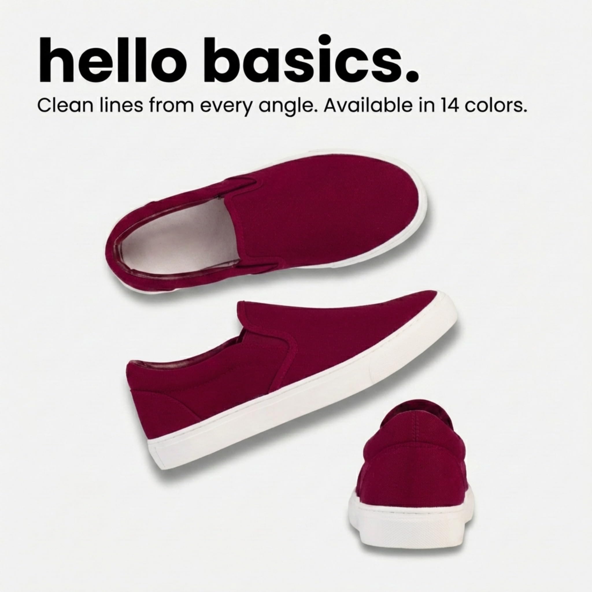hello basics Men's Canvas Slip On Shoes for Men, Laceless Low Top Sneakers Mens Slip On Sneakers (Maroon, 10)
