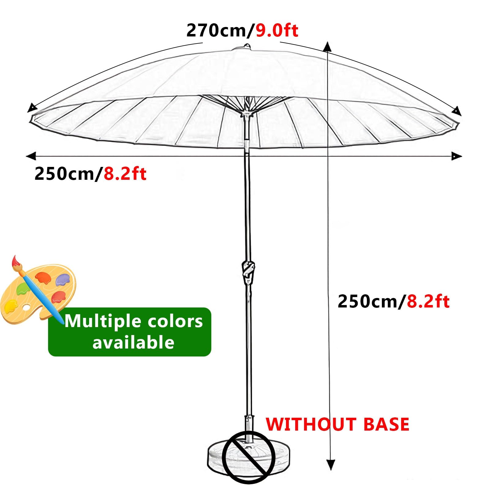 Parasol tarasowy na targ, wytrzymały, wiatroszczelny parasol ogrodowy z przyciskiem nachylenia i korbą, osłona przeciwsłoneczna UV50+, na basen, na podwórko, kemping 2,5 m