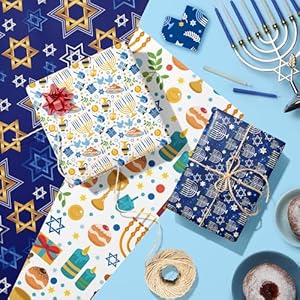 LOONELO Hanukkah Wrapping Paper, 12 Sheets Chanukah Menorahs Packaging Kraft Paper, Hexagram Candles Design Hanukkah Gift Wrapping Paper for Jewish Hanukkah Holiday Party Favor Decorations Supplies LOONELO Hanukkah Wrapping Paper 12 Sheets Chanukah Menorahs Packaging Kraft Paper Hexagram Candles Design Hanukkah Gift Wrapping Paper for Jewish Hanukkah Holiday Party Favor Decorations Supplies